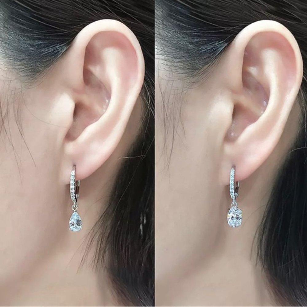 Delicate Pear Drop Earrings Women Crystal High Quality Nice Love Fashion Jewelry - Picture 2 of 3